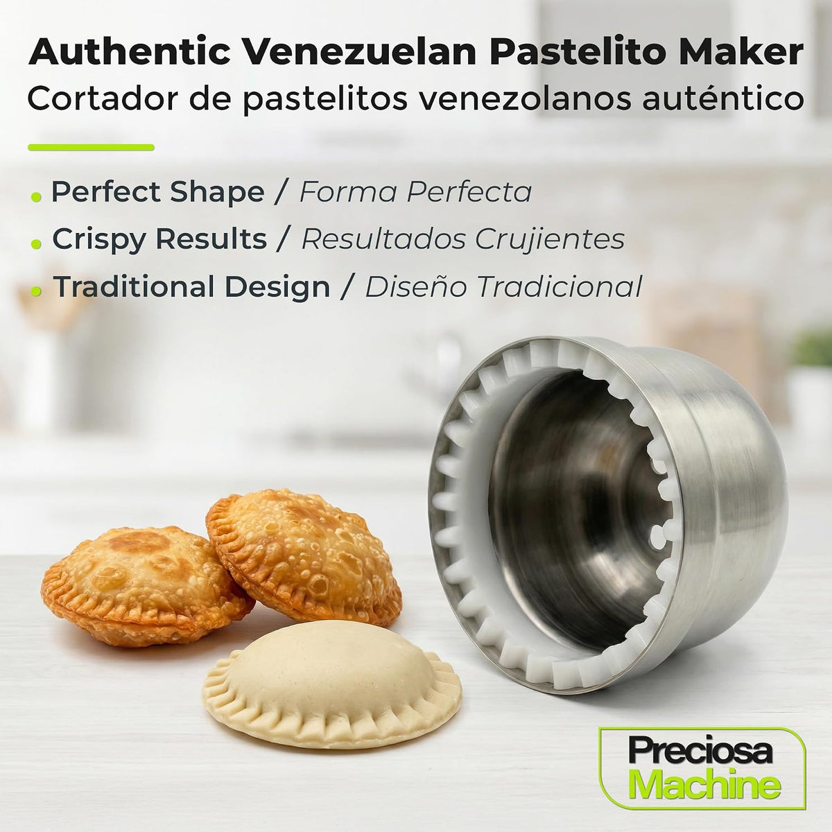 Preciosa Machine SS001 Cortador de Pastelitos Venezolanos de Acero Inoxidable 9 cm