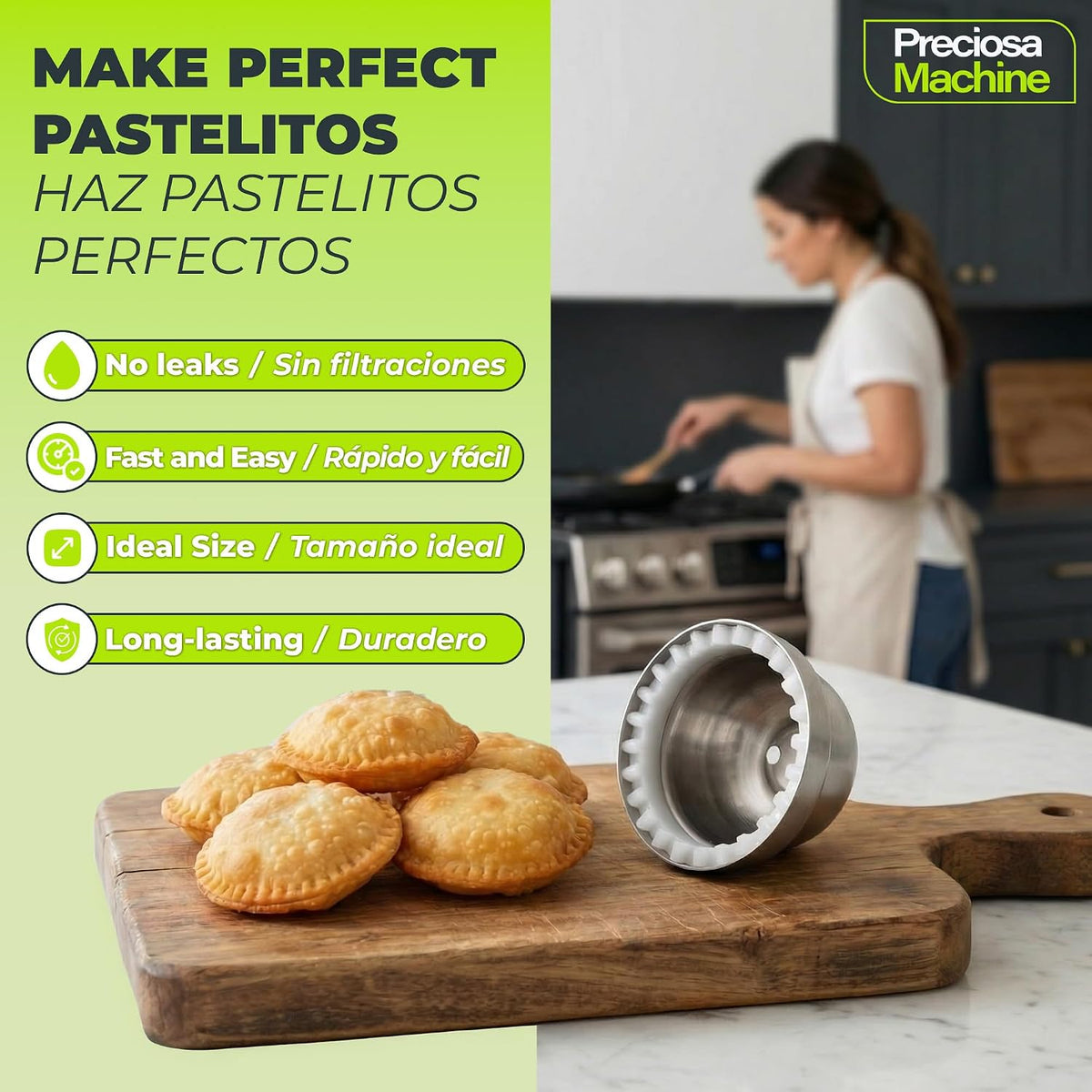 Preciosa Machine SS001 Cortador de Pastelitos Venezolanos de Acero Inoxidable 9 cm